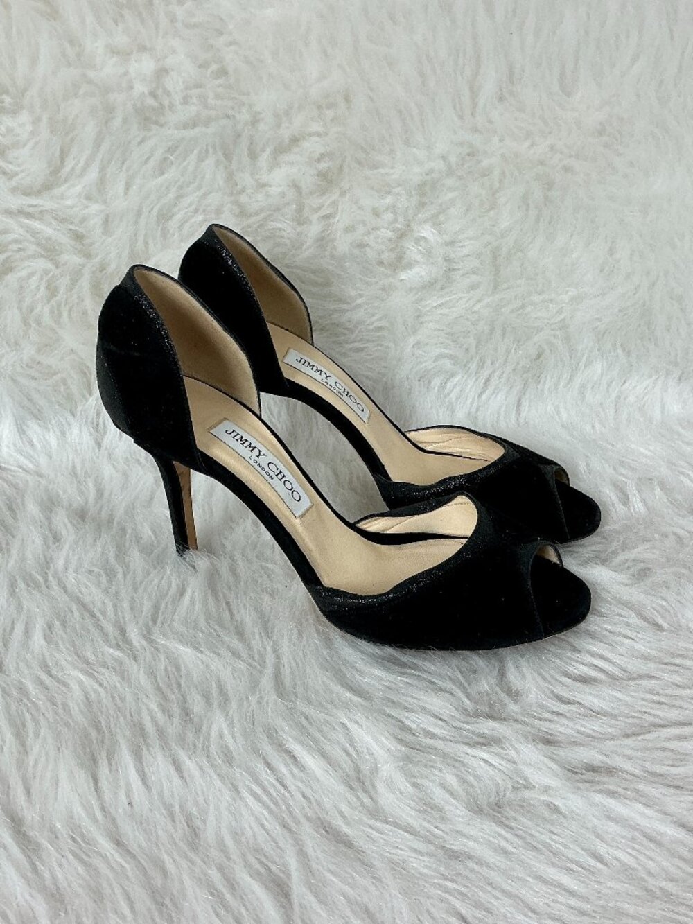 Jimmy Choo Suede Glitter Define D'Orsay Peep Toe Pumps IT 38.5 US 8.5